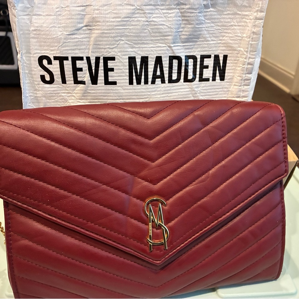 Steve Madden Maroon Chevron Clutch